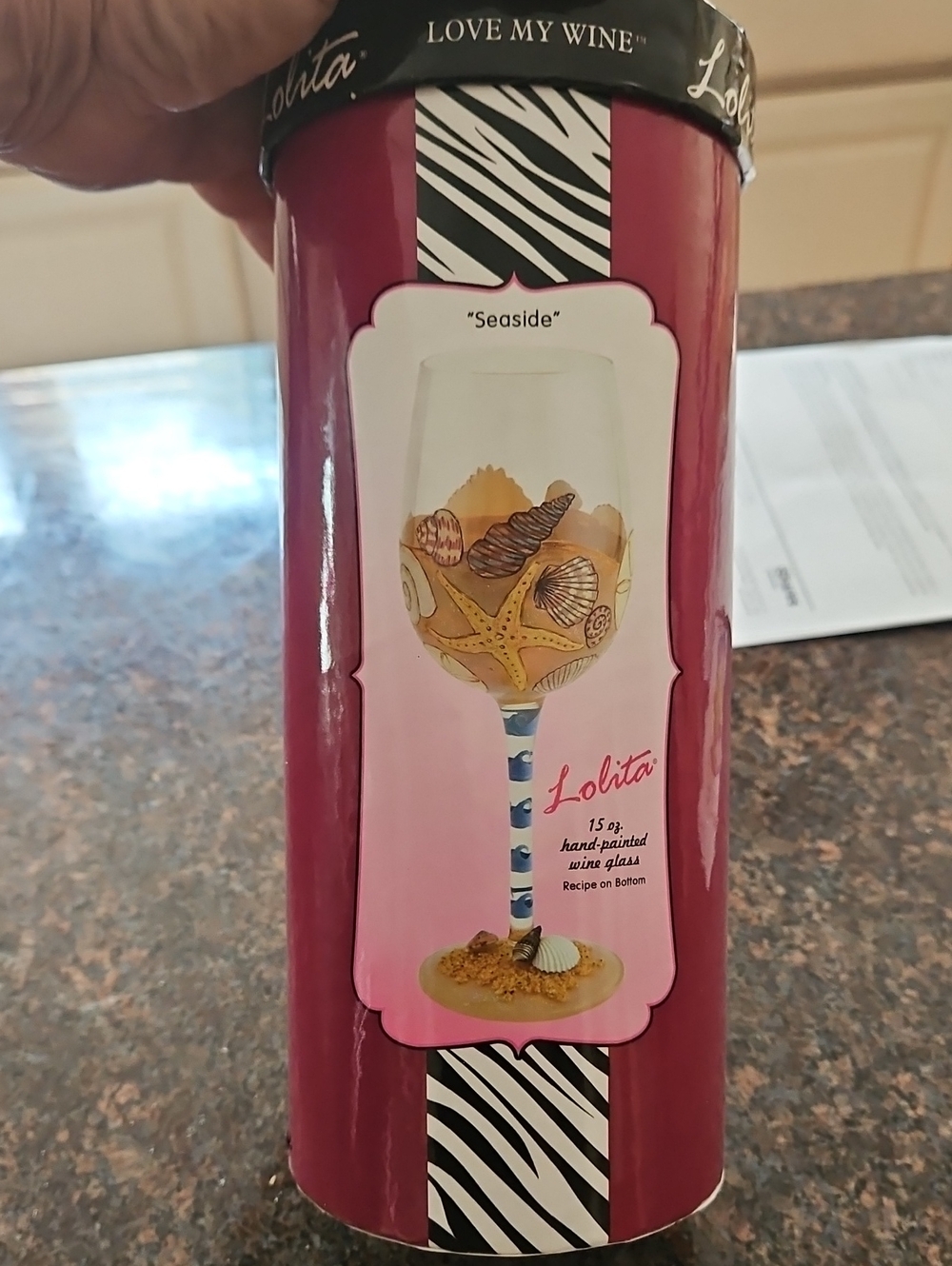 Lolita Pink Wine Glass with Gold Seashell Accents
